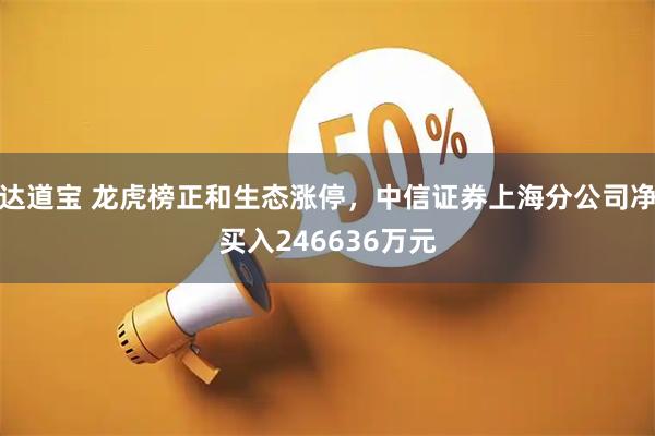 达道宝 龙虎榜正和生态涨停，中信证券上海分公司净买入246636万元
